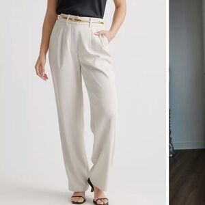 Stretch Crepe Pleated Wide Leg Pants